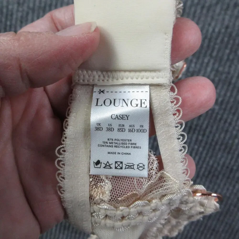Lounge Bra Womens 38D Beige Longline Lace Sheer Underwired Closure NWT
